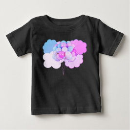 雲の中のピンクと青のバルーンベビーTシャツ ベビーTシャツ