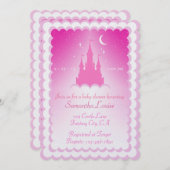 雲の中のピンク色の夢の城、赤ん坊のシャワー 招待状 (正面/裏面)