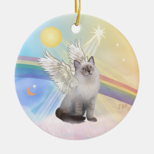雲の中のラグドール猫の天使 セラミックオーナメント (正面)