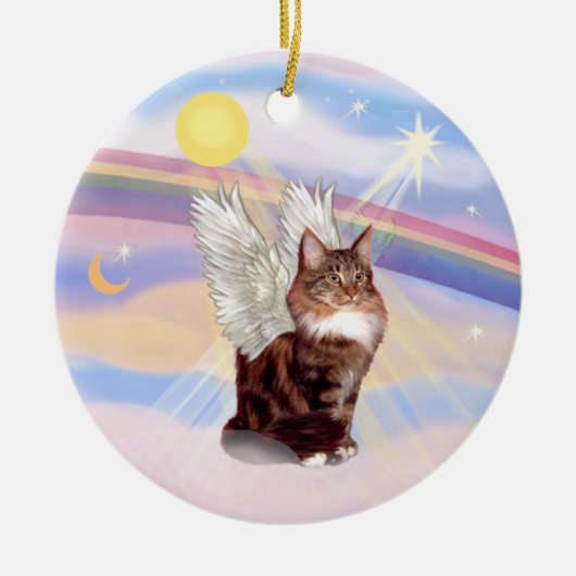 雲の中の天使 メインクーン タビー猫 セラミックオーナメント (正面)