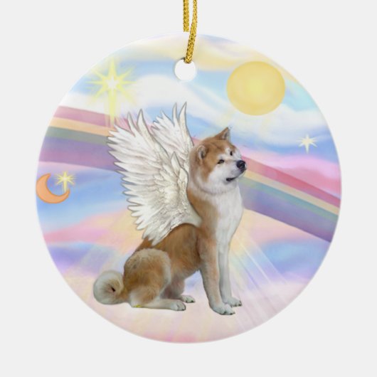 雲の中の天使 秋田犬 セラミックオーナメント (正面)