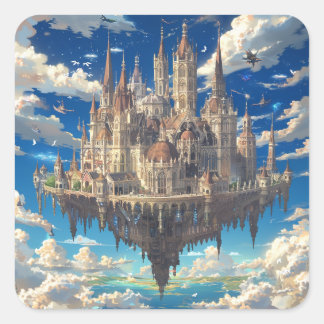 雲の中の幻想的な浮遊城 | 天上の世界 スクエアシール