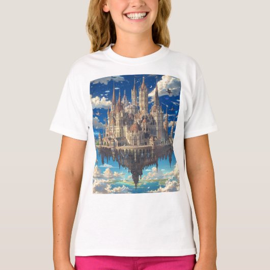 雲の中の幻想的な浮遊城 | 天上の世界  Tシャツ (正面)