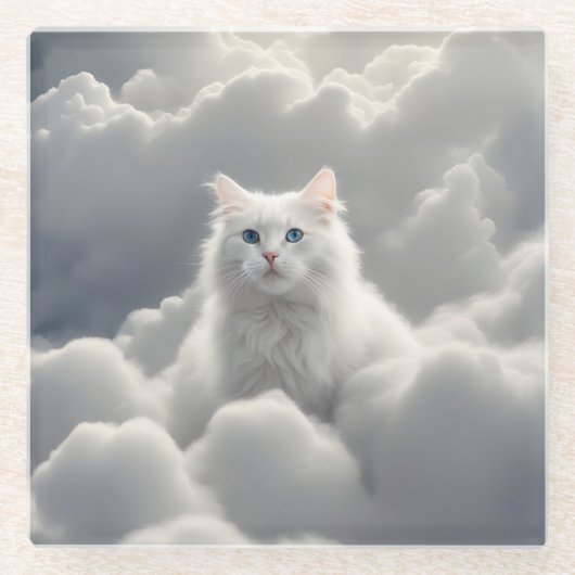 雲の中の猫 ガラスコースター (正面)