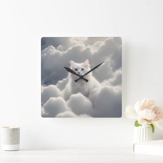 雲の中の猫 スクエア壁時計 (ホーム)