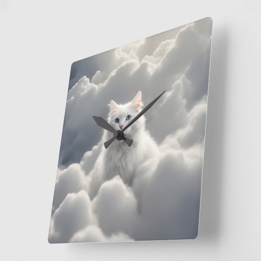 雲の中の猫 スクエア壁時計 (傾斜)