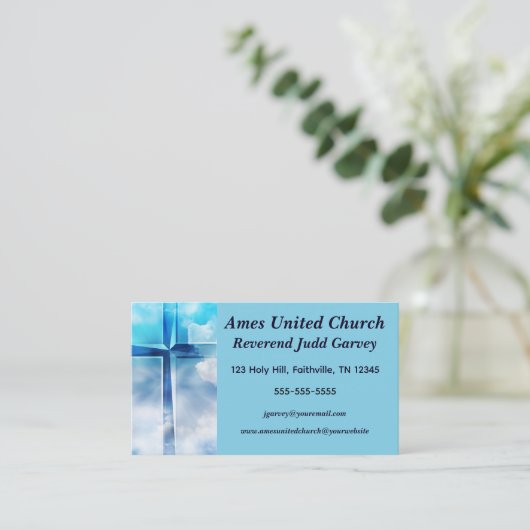 雲の中の編集可能クロス教会のリーダー 名刺 (スタンド正面)