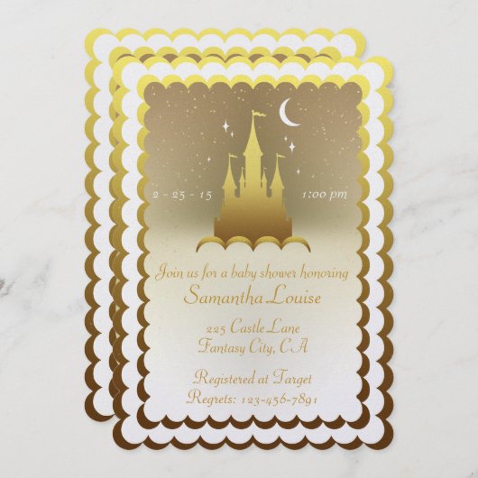 雲の中の銀の夢の城、赤ん坊のシャワー 招待状 (正面/裏面)