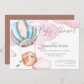 雲の中の青い熱気球ベビーシャワー 招待状 (正面/裏面)