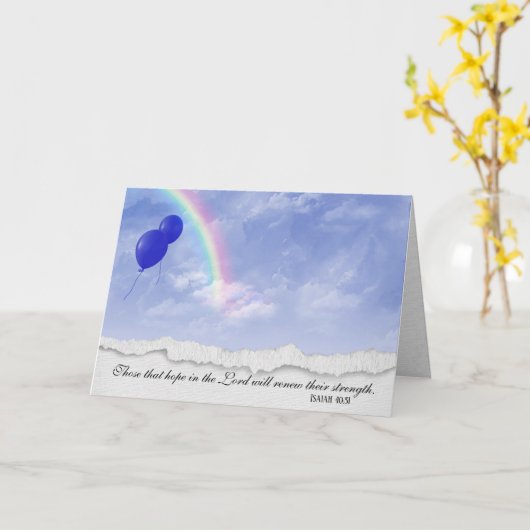 雲の中の風船と虹 カード (黄色い花)