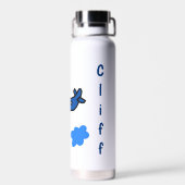 雲の中の飛パーソナライズされた行機 ウォーターボトル (背面)