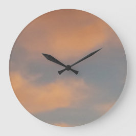 雲の中を歩く4青い空にピンク色の雲。 ラージ壁時計