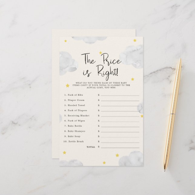 雲の価格は右の赤ちゃんシャワーゲーム (正面/裏面インサイチュ)