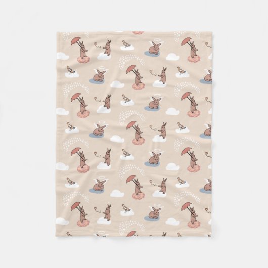 雲の天使のバニーの毛布バニー フリースブランケット (正面)