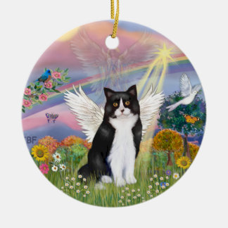 雲の天使 白黒の猫の天使 セラミックオーナメント
