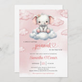 雲の小さな落花生に可愛いベビーゾウ 招待状 (正面/裏面)