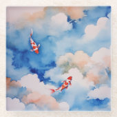 雲の日本のガラスのコースターで静かなコイ ガラスコースター (正面)