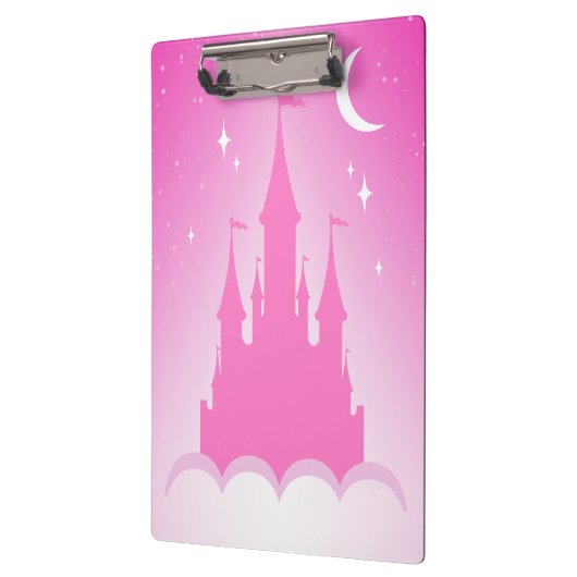 雲の星明かりの月の空のピンクの夢みるような城 クリップボード (左)
