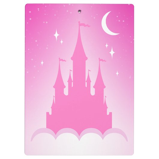 雲の星明かりの月の空のピンクの夢みるような城 クリップボード (裏面)