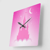 雲の星明かりの月の空のピンクの夢みるような城 スクエア壁時計 (傾斜)