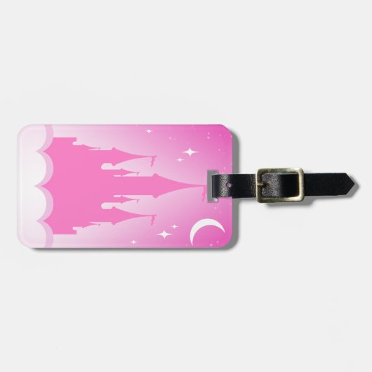 雲の星明かりの月の空のピンクの夢みるような城 ラゲッジタグ (正面横)