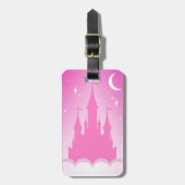雲の星明かりの月の空のピンクの夢みるような城 ラゲッジタグ (正面縦)