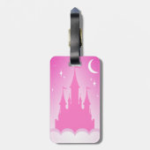雲の星明かりの月の空のピンクの夢みるような城 ラゲッジタグ (裏面縦)