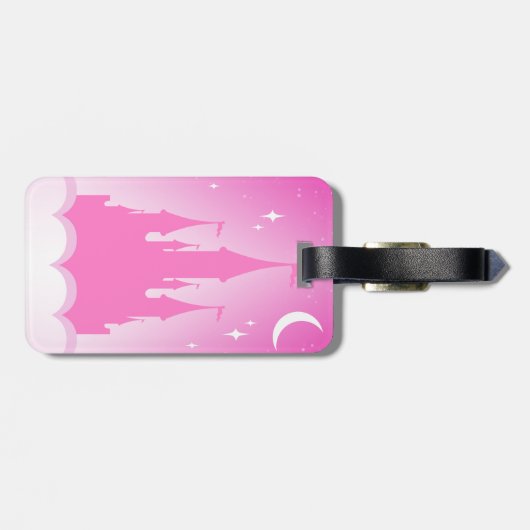 雲の星明かりの月の空のピンクの夢みるような城 ラゲッジタグ (裏面横)