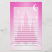 雲の星明かりの月の空のピンクの夢みるような城 便箋 (正面)