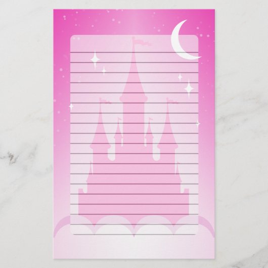 雲の星明かりの月の空のピンクの夢みるような城 便箋 (正面)