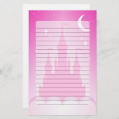 雲の星明かりの月の空のピンクの夢みるような城 便箋 (正面/裏面)