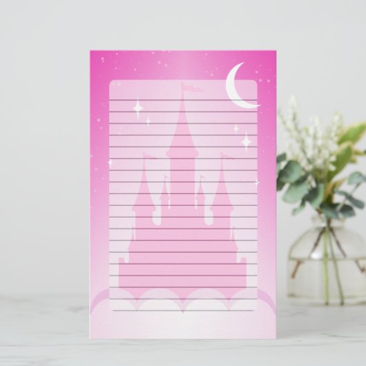 雲の星明かりの月の空のピンクの夢みるような城 便箋 (スタンド正面)