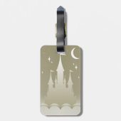 雲の星明かりの月の空の銀製の夢みるような城 ラゲッジタグ (裏面縦)