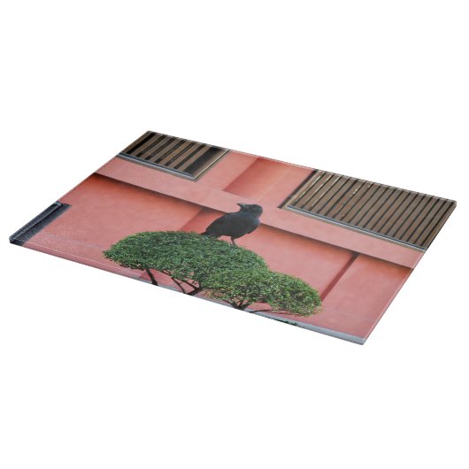 雲の木に止まり木を張る大きなハングルカラス カッティングボード (角)