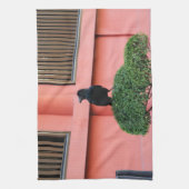 雲の木に止まり木を張る大きなハングルカラス キッチンタオル (縦)