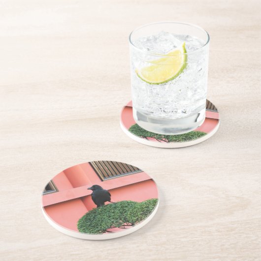 雲の木に止まり木を張る大きなハングルカラス コースター (側面)