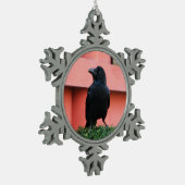 雲の木に止まり木を張る大きなハングルカラス スノーフレークピューターオーナメント (左)