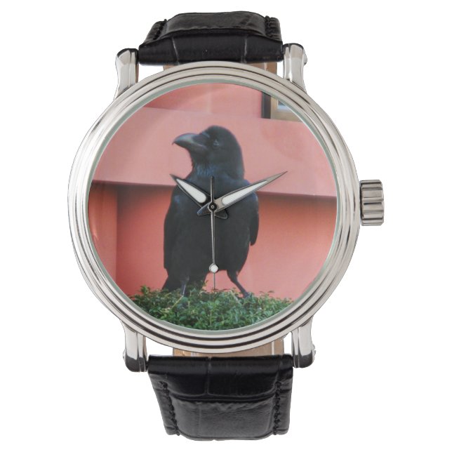 雲の木に止まり木を張る大きなハングルカラス 腕時計 (正面)