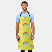 雲の模様が描かれた可愛い虹 エプロン (着用した状態)