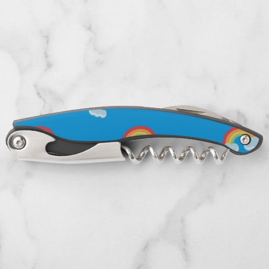雲の模様が描かれた可愛い虹 ソムリエナイフ (正面)