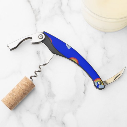 雲の模様が描かれた可愛い虹 ソムリエナイフ (正面)