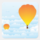 雲の正方形のステッカーに熱い気球 スクエアシール (正面)