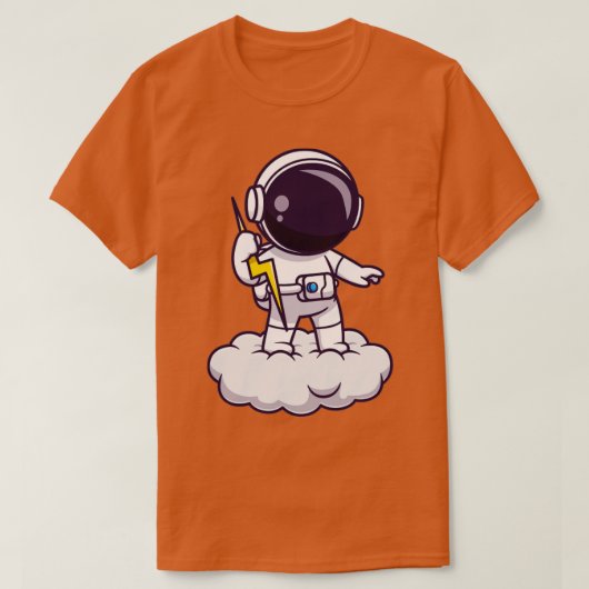 雲の漫画に雷を持つ宇宙飛行士 Tシャツ (デザイン正面)
