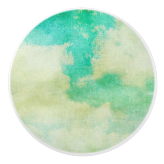 雲の空絵を描のティール(緑がかった色)クリームヴィンテージの外観 セラミックノブ (正面)