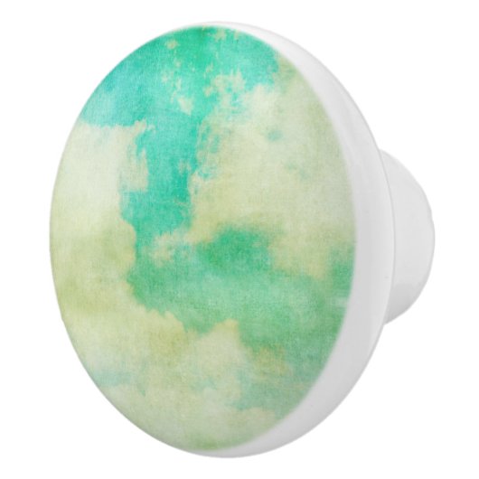 雲の空絵を描のティール（緑がかった色）クリームヴィンテージの外観 セラミックノブ (右)