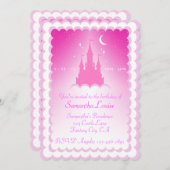 雲の誕生日のピンクの夢みるような城 招待状 (正面/裏面)