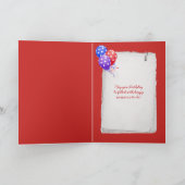 雲の誕生日の赤いハートの気球 カード (内部)