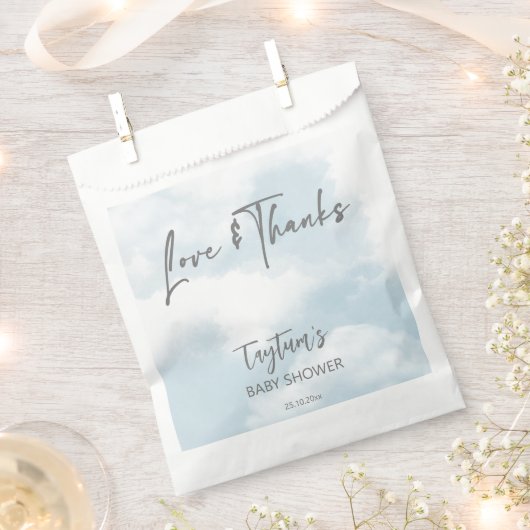 雲の赤ちゃんシャワーのパステルの雲感謝していあなたが好き フェイバーバッグ (クリップ留めされた状態)