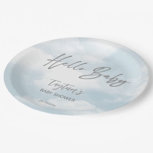 雲の赤ちゃんシャワー灰色の雲の赤ちゃんシャワーテンプレート ペーパープレート (アングル)