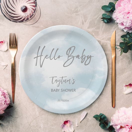 雲の赤ちゃんシャワー灰色の雲の赤ちゃんシャワーテンプレート ペーパープレート